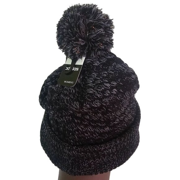 Women's Adidas Twilight Lurex ll Ballie Pom Beanie Winter Hat Gold Metallic NWT - Picture 5 of 6